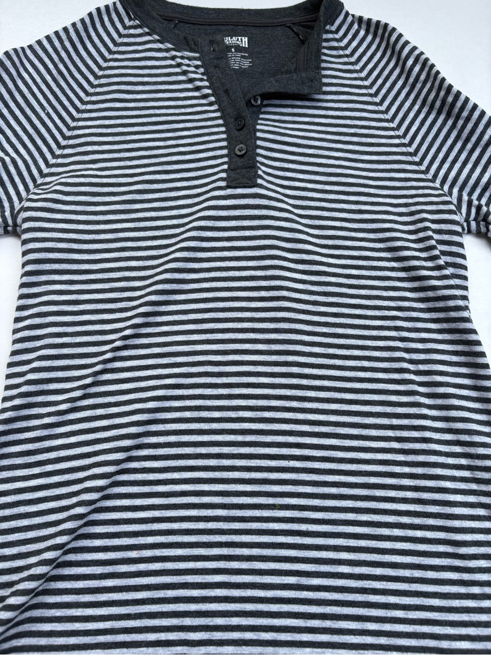 Duluth Trading Co Dark and Light Gray Striped Long-Sleeve Henley Women’s SZ S.